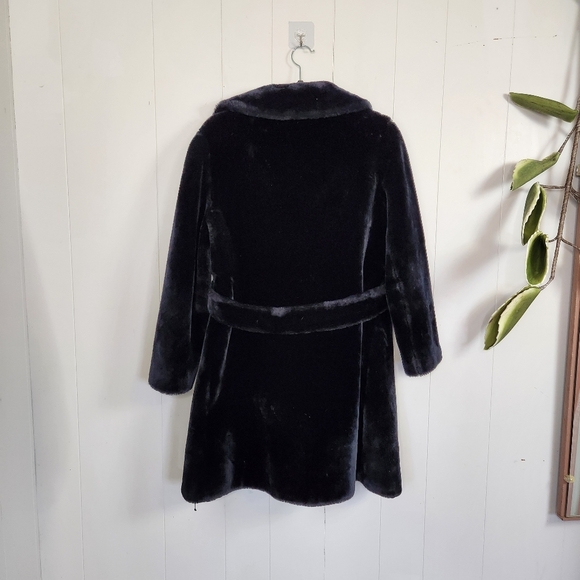 Vintage 1960s Black Faux Fur Winter Coat Jacket Borgazia MCM 60s Mod Mid century - Picture 3 of 12